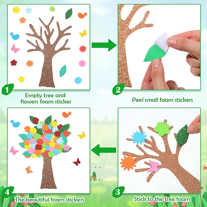 224 Pcs Spring Foam Stickers Glitter Tree Flower Leaf Butterfly Self Adhesive Stickers for Craft Art Party Favors Family Classroom Activities (Butterfly)