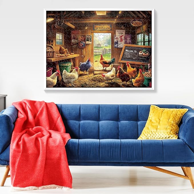 2 Pack 300 Piece Puzzle for Adults, Birds Feasting in the Garden Jigsaw Puzzles,Chicken Barn Scene 300 piece puzzle, Challenging Puzzle for Adults, Seniors and Kids, Perfect for Family Game 20.5*15 in