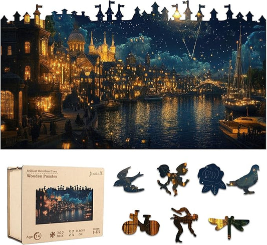 Wooden Puzzles for Adults 500 Piece, Hard Impossible Puzzles for Adults, Unique Shaped Landscape Painting Challenge Puzzle, Exquisite Packaging, Best Gifts for Family Friends, Brain Games