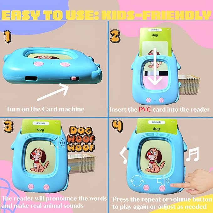 274 Durable Talking Flash Cards with Electronic Reader & Carrying Ring, Pocket Speech, Sensory Toys for Kids with Autism, Toddler Learning Toys, Presents Gifts for Grandkids Boys & Girls Ages 1-4