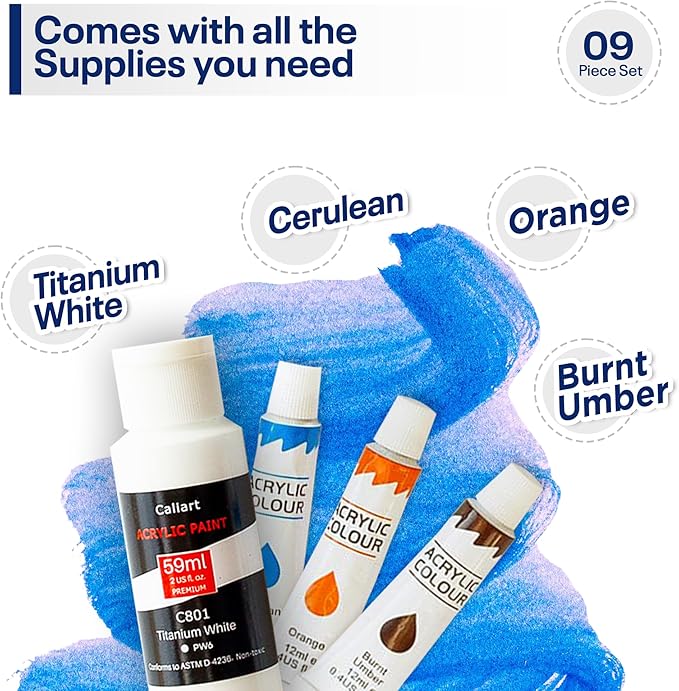 Painting4Real DIY Painting Class Kit for Adults with Video Tutorials: Learn to Paint Carrots – How to Paint with Acrylics – Painting & Art Supplies – 9 Piece Acrylic Paint Set