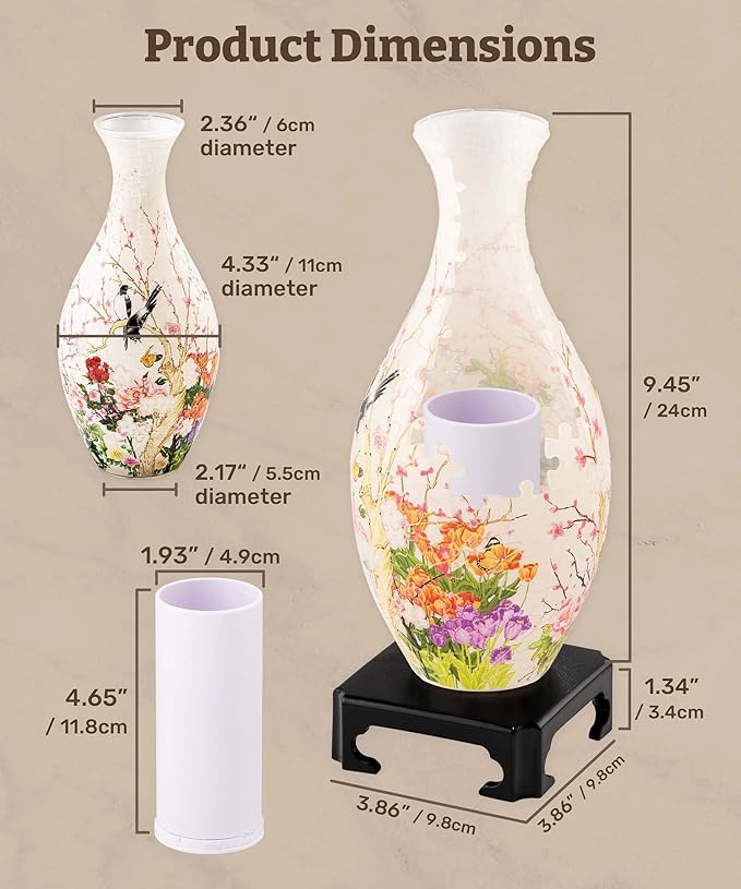 Pintoo 3D Puzzle Vase Unique Flower Vase Made by 160 Curved Plastic Puzzle Pieces House Warming Gift for Flower Arrangements and Home Decoration - [S1033] (Classic, Blooming Season)