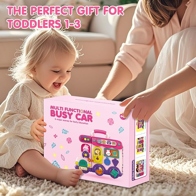 Baby Montessori Busy Board for 1-2 Year Old Boy Girl Gift,Musical Toddler Toys for 1+ Year Old,Early Educational Montessori Toy for Toddlers 1-3,Birthday Gifts for 1+Year Old Girl