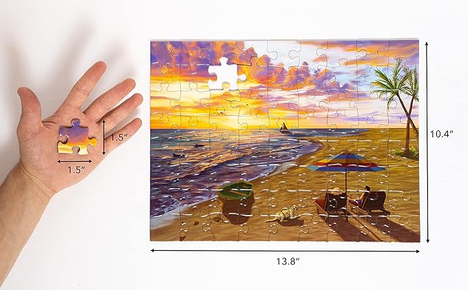 Large Piece Jigsaw Puzzle – Easy, Colorful Puzzle for Seniors, Dementia & Memory Activities, Elderly Gifts, 72 Pieces, Beach Day