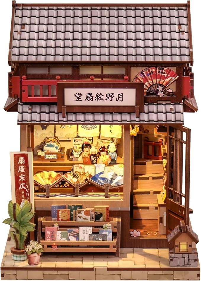 Fsolis Book Nook Kit - DIY Miniature House Kit for Adults Mini House Tiny 3D Puzzles for Bookshelf Diorama Decor Gifts for Women Teenagers Puzzle Lovers (Japanese Fan Shop)