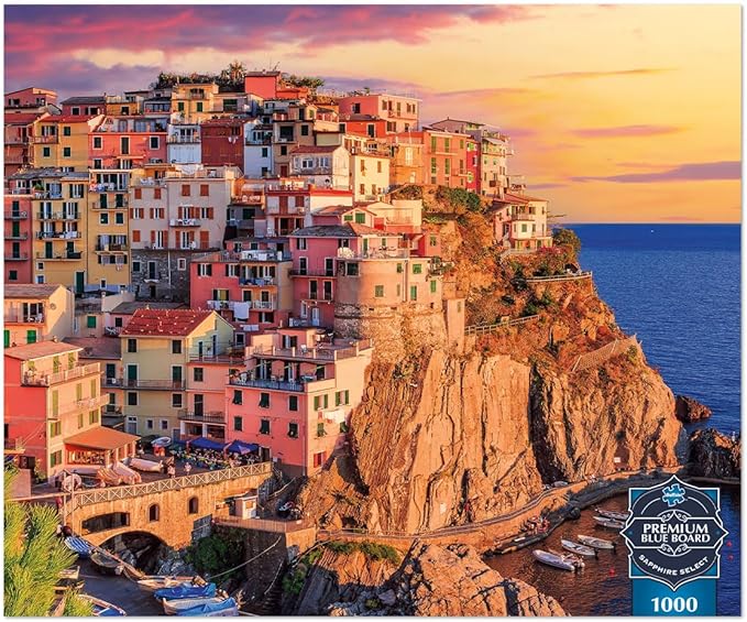 Buffalo Games - Sapphire Select - Cinque Terre Sunset - 1000 Piece Jigsaw Puzzle – Challenging & Fun – Blue Core Puzzle Board – Giftable Display Box - Full Size Poster Included