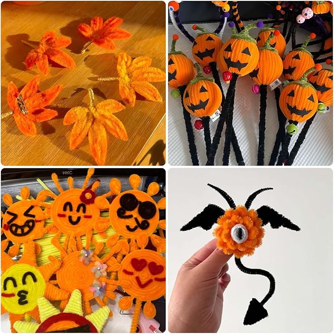 URSDIART (350pcs/Set) Orange Pipe Cleaners and Wiggle Eyes, Pumpkin Color Halloween Chenille Stems Pipe Cleaners Bulk 12 Inch Pipe Cleaners for Crafts DIY Creative, Christmas Decoration Art Supplies