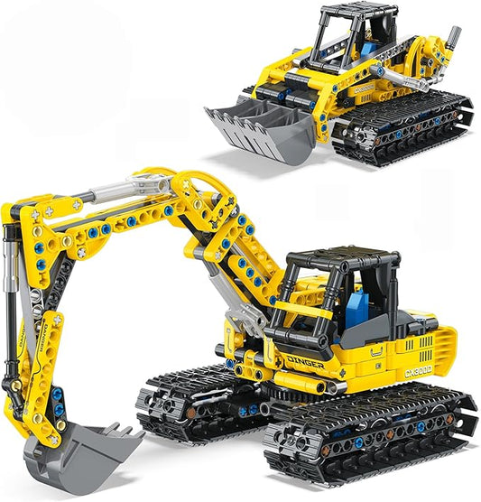 2-in-1 Construction Vehicle Building Kit - Excavator & Bulldozer Building Toys Set | 399 Pieces STEM Learning Toys | Creative Birthday Gifts