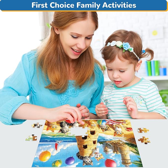 100 Pieces Puzzles for Kids Ages 4-8,Cat Animals Puzzle 100 Large Pieces Puzzle for Kids Teens Ages 4-6 6-8 8-10 Jigsaw Puzzles Educational Toys Birthday Gifts for Girls and Boys