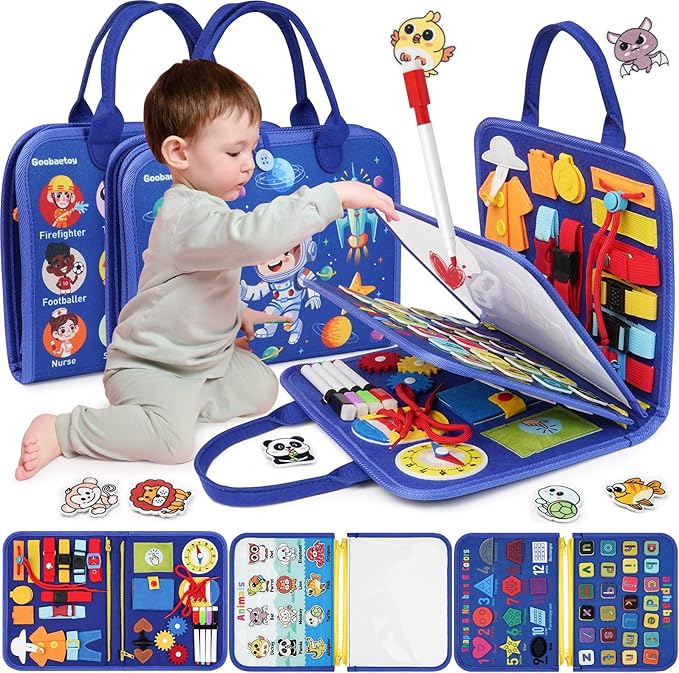 Montessori Busy Board Book Toddler Toys for 3+ Year Old Boy Birthday Gift - Toddler Educational Learning Sensory Activity Toys for Road Airplane Travel