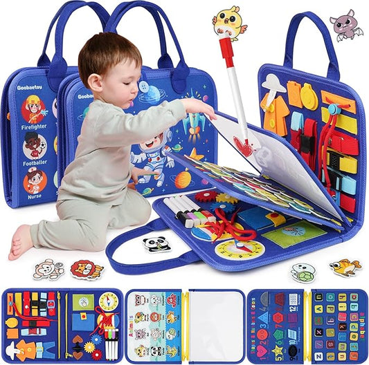 Montessori Busy Board Book Toddler Toys for 3+ Year Old Boy Birthday Gift - Toddler Educational Learning Sensory Activity Toys for Road Airplane Travel