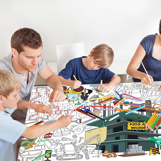 Gatherfun Construction Party Giant Coloring Poster - 31.5x 72 Inches - Versatile Classroom Wall Décor & Birthday Activity - Construction Poster or Table Cover for School Parties and Special Events
