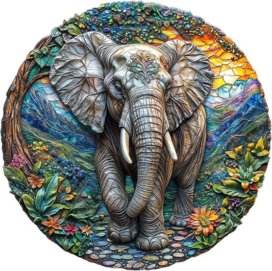 Wooden Puzzles for Adults, Forest Elephant Wooden Jigsaw Puzzle for Adults, Wood Puzzles Adult, Unique Animal Shape, Gifts for Friends and Family, Wall Art Canvas Puzzle (L -13.4 * 13.3in -290 pcs)