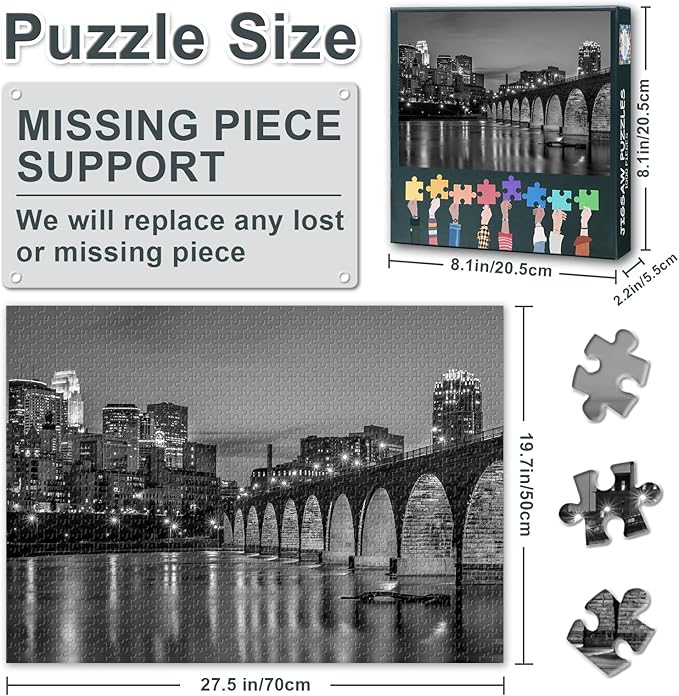 Minneapolis Skyline Puzzles for Adults 1000 Pieces - Hard Difficult Challenging Family Puzzle, 27.5x19.7 Inch Jigsaw Puzzles Cityscape Panoramic, Puzzle Game for Women Home Decoration Gift
