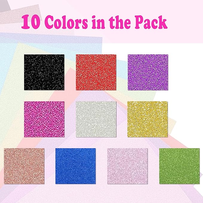 SALEMAR 250 GSM Glitter Cardstock Glitter Paper, 10 Color Sparkling Craft Paper for School, Scrapbook and Craft Projects, 8.3 x 11.7 Inches(Multicolor)
