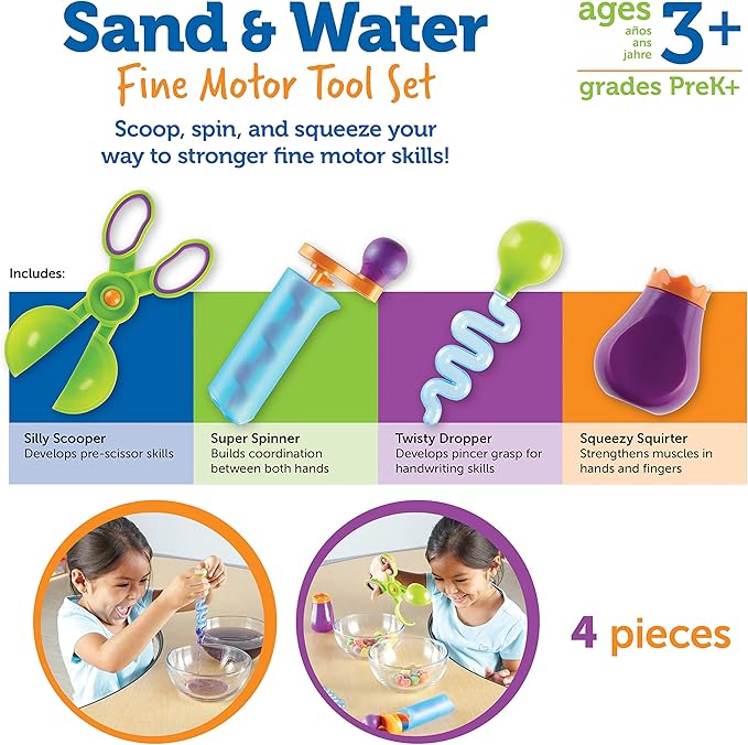 Learning Resources Sand & Water Fine Motor Set - Fidget Toys, Water Bin Play, Toddler Daycare Essentials Games Tools , Homeschool and Preschool, Montessori for Kids, Gifts for Boys and Girls