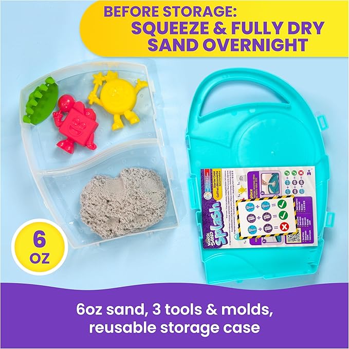 Kinetic Sand, Splash Starter Case with 6oz Color-Change Play Sand, 3 Tools & Molds, Reusable Storage, Sensory Toys for Kids Ages 3 and up