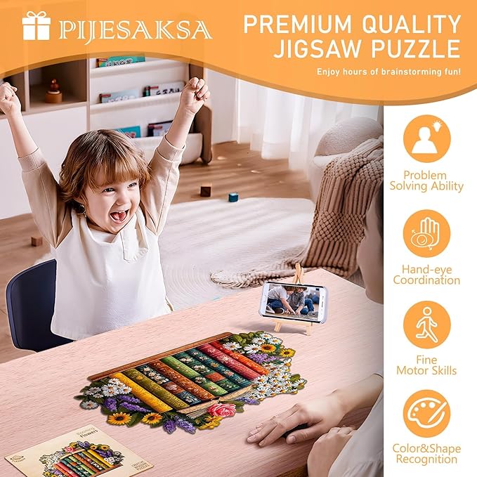 Wooden Puzzles for Adults - Blooming Flowers Wooden Jigsaw Puzzle, Unique Shape Flower Wood Puzzles Adult, Wall Art Home Decor, Gifts for Family and Friends (S-8.5 * 5.2in-100 Pieces)