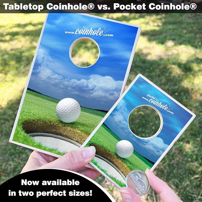 Coinhole Desktop Coin Bouncing Party Game Set | Tabletop Cornhole Board Game | Small Cornhole Travel Game Includes Coins