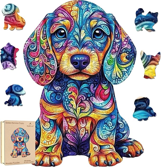 Ruikiyart Wooden Puzzles for Adults,500 Pieces Golden Retriever Puppy Jigsaw Puzzles for Adults and Kids,Unique Shaped Liberty Jigsaw Puzzles,Best Gifts,19.3x14.47Inches