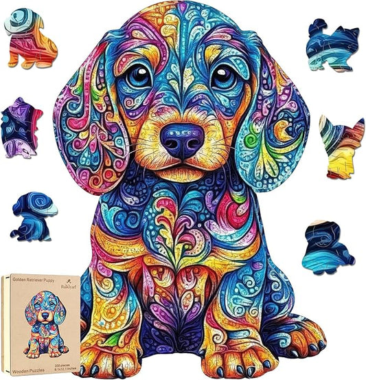 Ruikiyart Wooden Puzzles for Adults,500 Pieces Golden Retriever Puppy Jigsaw Puzzles for Adults and Kids,Unique Shaped Liberty Jigsaw Puzzles,Best Gifts,19.3x14.47Inches