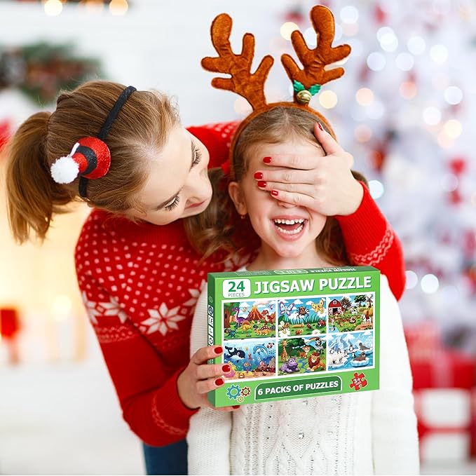 LELEMON Puzzles for Kids Age for 3-5,24 Large Piece Animal Puzzles for Toddler Kids,Children Learning Educational Puzzles Toys for Boys and Girls(6 Packs)