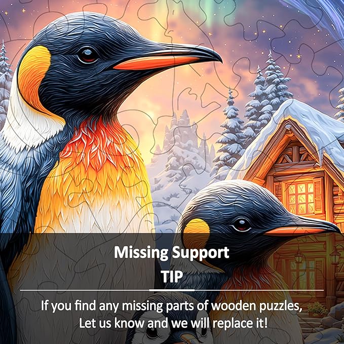 Wooden Puzzles for Adults - Aurora Penguins Wooden Jigsaw Puzzle 95 pcs - Unique Animal Shape Wood Cut Puzzles - Eco-Friendly Home Office Decor (8.4 * 8.4in)