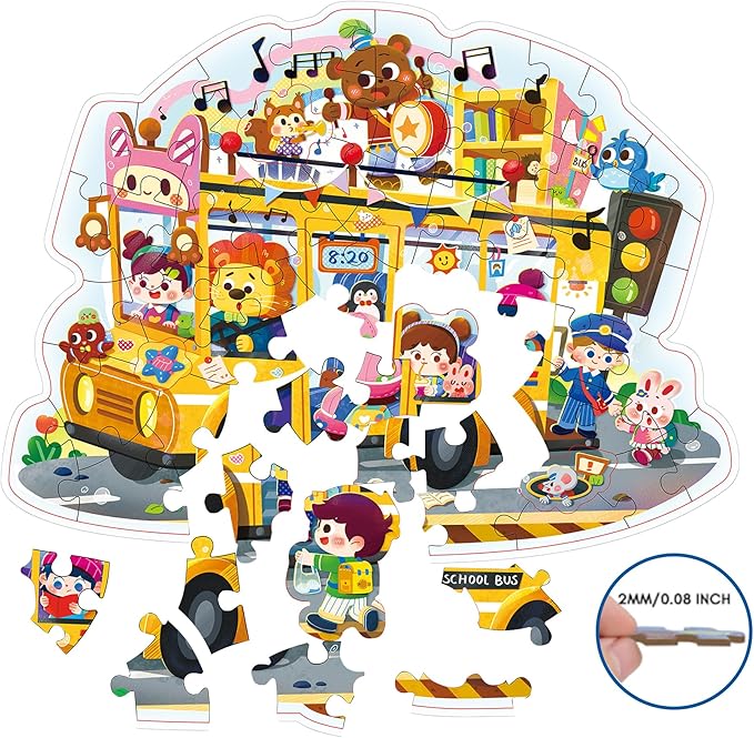 59 Piece School Bus Jigsaw Puzzle for Kids 3+,Perfect for Toddlers, Preschoolers, and Children’s Educational Play | Ideal Gift for Boys and Girls
