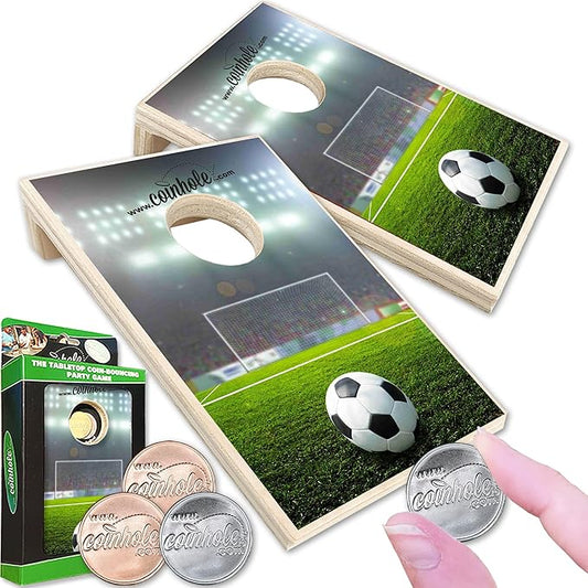 Coinhole Desktop Coin Bouncing Party Game Set | Tabletop Cornhole Board Game | Small Cornhole Travel Game Includes Coins