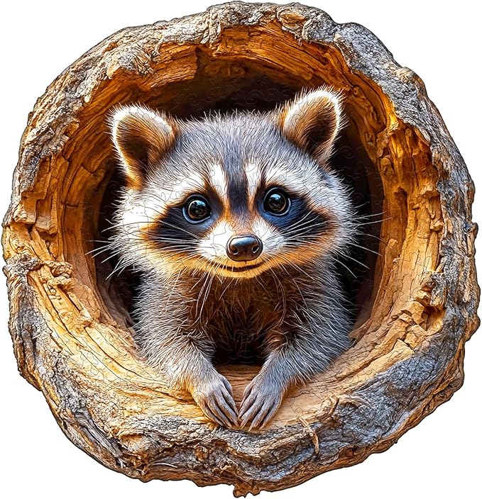 Wooden Jigsaw Puzzles, Tree Hole Raccoon Wooden Puzzles for Adults with Unique Shape, Adult Jigsaw Puzzle, Birthday Gifts for Adults, 11.4"x11" - 200pcs