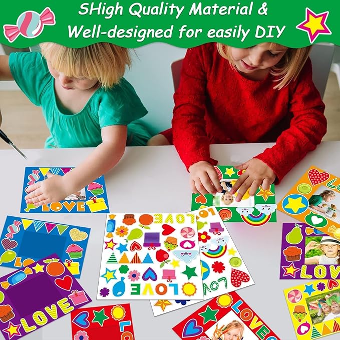 chiazllta 30 Packs Fall Crafts Picture Frame Paper Craft Kits for Kids DIY Picture Foam Frame Art Crafts Christmas Holiday Kindergarten Preschool School Classroom Activities Games