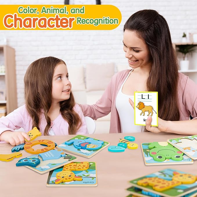 deli Wooden Toddler Puzzles, 6 Pcs Animals Puzzles for Toddler, Montessori Preschool Educational Learning Toys Make a Great Gifts for 1 2 3 4 5 Year Olds