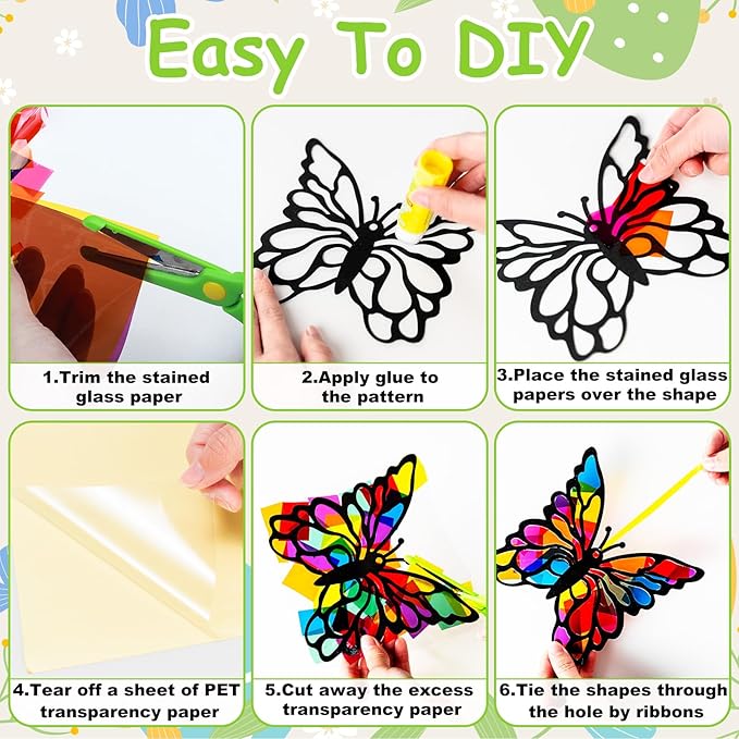 EggSun 36 Sets Butterfly Suncatchers Crafts Kit for Kids Ornaments Stained Glass Window Arts and Crafts Supplies for Classroom Holiday Birthday Projects Home Party Favors Decorations Ages 4 8 12