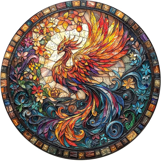 Wooden Puzzles for Adults, Stained Glass Phoenix-2 Unique Shaped Wood Puzzles Adult, Wooden Jigsaw Puzzles for Adults Kids, Creative Birthday Gifts for Friends Family Game (8.5 * 8.5in 100pcs)