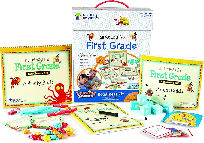 Learning Resources All Ready for First Grade Readiness Kit, Back to School Activities, School Preparation Toys, Homeschool, 32 Page Guide Included, Ages 5+