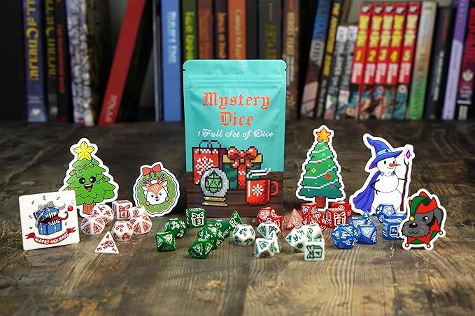 1985 Games Holiday Mystery Dice Bag - Wide Range of Patterns for Gaming, Role Playing, Table Games (Pack of 6)