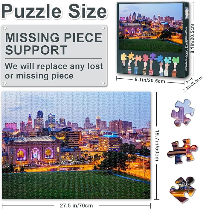 Puzzles for Adults - Buildings of Kansas City Jigsaw Puzzles 1000 Pieces, Cityscape Art Hard Impossible Difficult Challenging Family Puzzle (27.5"x19.7"), Unique Home Decor & Birthday Gift