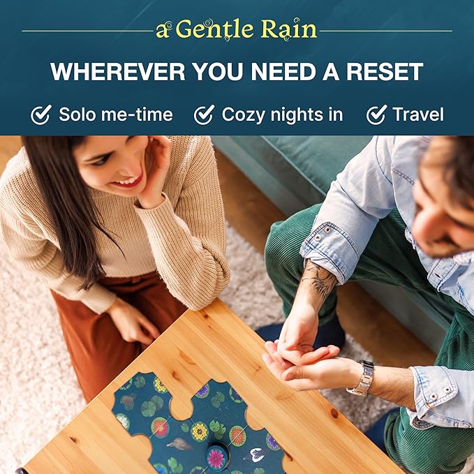 A Gentle Rain – Calming Tile-Laying Puzzle Game – Mindful Solo, 2-Player, or Cooperative Play in 15 Minutes – Soft-Touch Tiles & Wooden Blossoms – Compact, Giftable, Family-Friendly Board Game