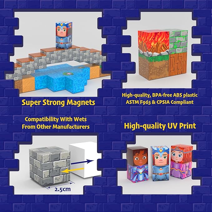 120-piece Magnetic Blocks for Kids Ages 4-8 - 1-inch Pixel Building Cubes | Stem Crafting Toy with Figures & Bag | Magnet Building Construction Toys for Boys & Girls 3+ Age