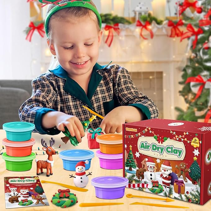 ESSENSON Air Dry Clay Christmas Kit, 36 Colors DIY Modeling Clay Craft Set with Accessories, Christmas Stocking Stuffers for Kids, Xmas Gift for Girls Boys