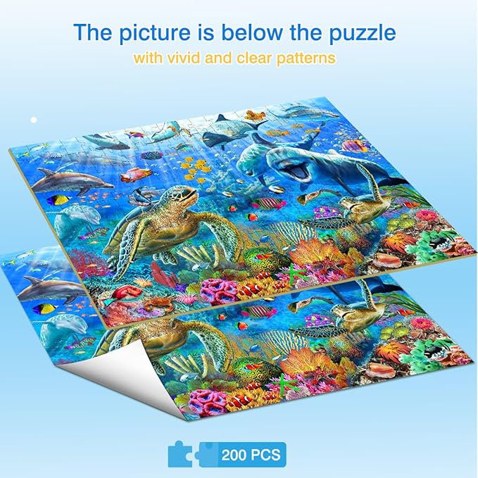 Puzzles for Kids Ages 6-8 8-10 Year Old - Ocean Adventure Puzzle, 200 Pieces Jigsaw Puzzles for Kids, Learning Educational Toys for Boys and Girls