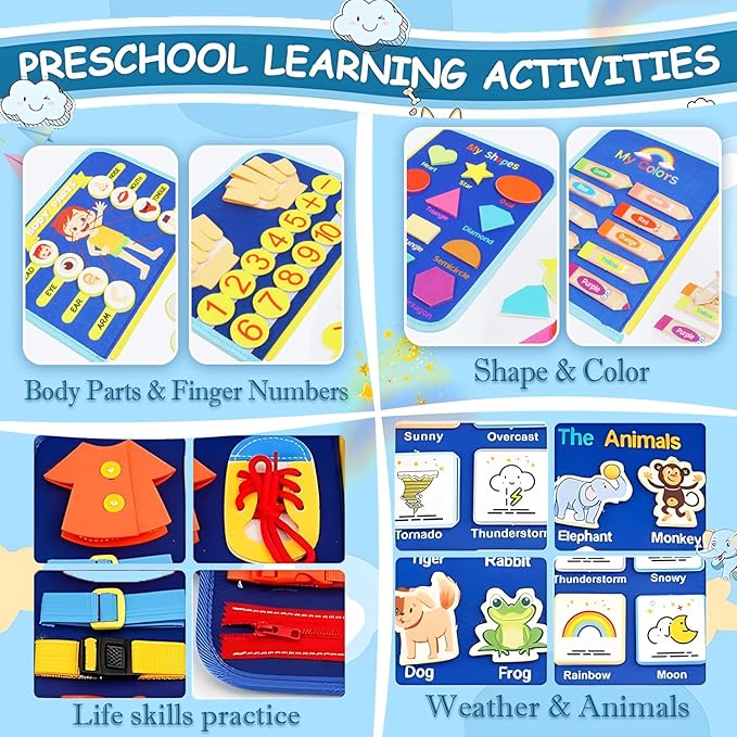 Busy Board for 1-3 Year Old Toddler Montessori Learning Busy Book Sensory Toys for Boys Girls Preschool Toys Birthday Idea Gift (Planet)