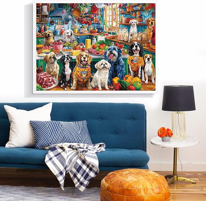 300 Piece Puzzles for Adults,Cute Dog Jigsaw Puzzle for Adults Children Elderly,Large Piece Animal Friends Puzzle for Kids Age 8-10 10-12,Challenging Funny Food Puzzle,Family Game Great Gift 20.5x15in