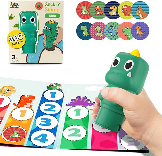 iPlay, iLearn Dinosaur Stamp & Sticker Activity Set - 400+ Stickers & 18-Page Stamper Book, Toddler Creative Art Craft Kit Road Trip Travel Toy, Educational Birthday Gifts for Boy Kid Ages 3 4 5 6 7 8