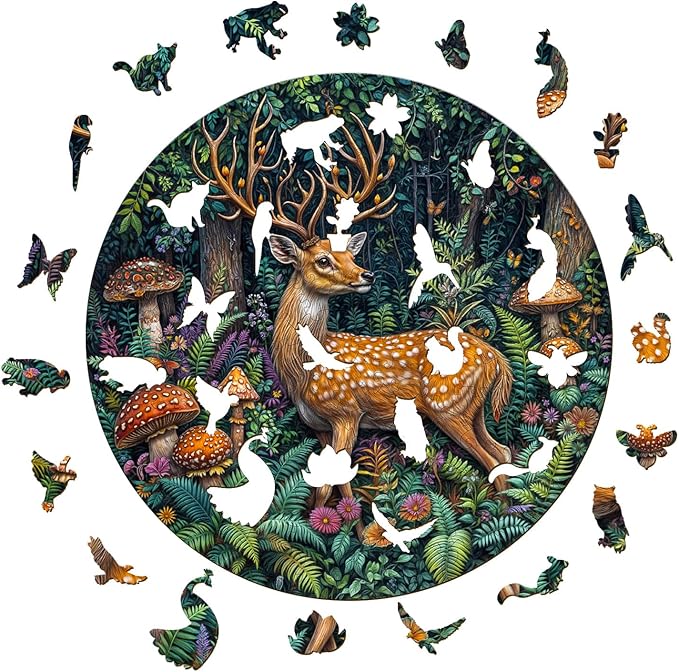 Wooden Puzzles for Adults, Wooden Jigsaw Puzzles for Adults-Seek and Find Frogs, Forest Elk Unique Shaped Wood Puzzles Adult, Creative Gifts for Friends Family Game, Home Decor (11.4 * 11.4in 200pcs)