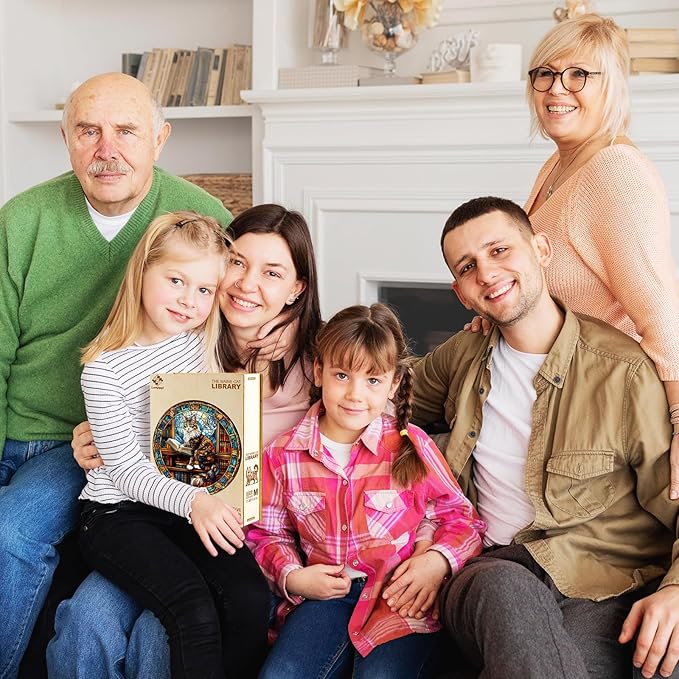 Wooden Puzzles for Adults, Wooden Jigsaw Puzzles for Adults Kids, The Maine Cat Library Unique Shaped Wood Puzzles Adult, Creative Birthday Gifts for Friends Family Game (11.4 * 11.4in 200pcs)