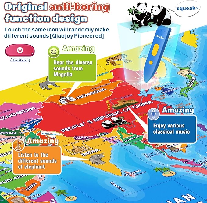 Bilingual Interactive World Map for Kids Learning and Educational Toys, Talking Electronic Kids World Map i-Poster Geography Games Ages 3 to 12 Years Old, Custom Talking Birthday Gifts Card