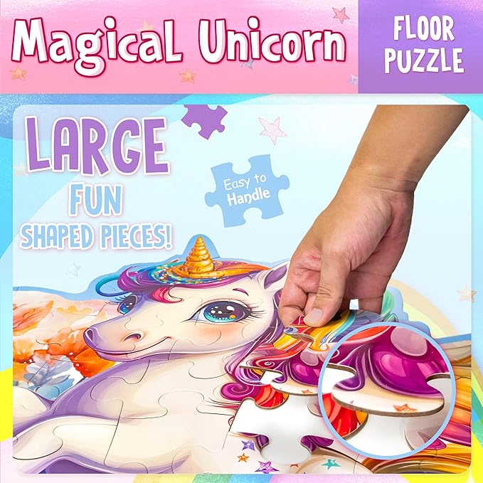 LINAYE Unicorn Puzzle for Kids Ages 4-6, Unicorn Floor Puzzles for Girls 4-6, 48 Pieces Large Puzzles for Toddlers Kids, Christmas Birthday Gifts Toys for 3 4 5 6 7 8 Year Old Girls