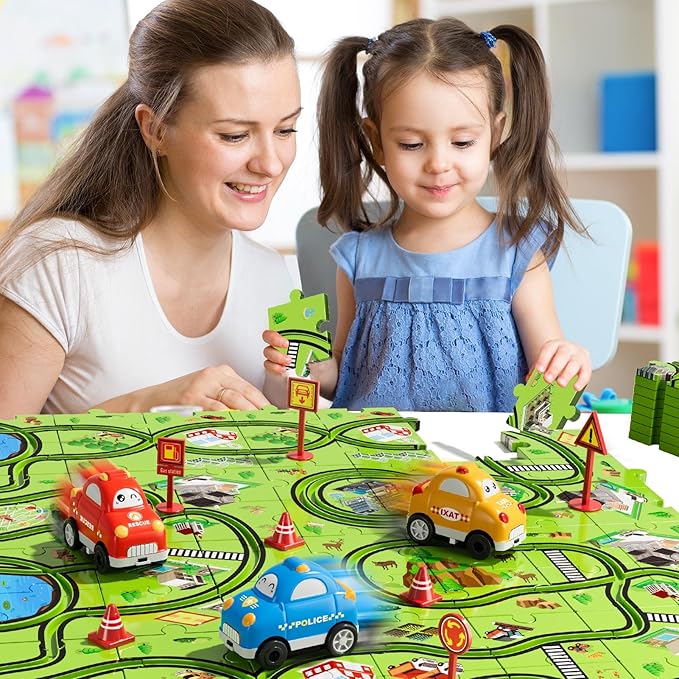 64 PCS Puzzle Track Car Set Toys for Kids Boys, Toddler Toys Gifts for 3 4 5 Year Old Boys, Floor Puzzle Tracks Car for Boys Ages 3-5 4-6, for 3 4 5 6 Year Old
