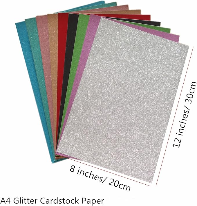 Baisunt 20 Sheets Silver Glitter Cardstock Paper for DIY Art Project, Scrapbook, Birthday Wedding Party Decoration 250GSM(8x12 In, Non Adhesive)